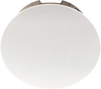 Difuzor încastrabil în tavan E80-A v2, vedere de jos în sus, grilaj circular alb perforat, margine metalică vizibilă