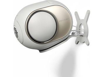 Støtte for DEVIALET Gecko Light Pearl veggmontert høyttaler i hvitt metall, kryssplatina og justerbar arm, sidevisning