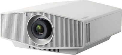 Sony VPL-XW5000ES witte videoprojecteur, licht zijwaarts vooraanzicht, gecentraliseerde lens, ventilatierooster aan de zijkant