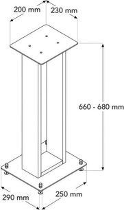 Supporto per altoparlanti Norstone Design Alva plus noce, vista isometrica, base quadrata con piedini regolabili, colonna centrale