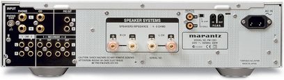Marantz PM-15S1 integrierter Stereo-Verstärker, Frontansicht, silberne Frontblende mit goldenen Knöpfen und Anschlüssen