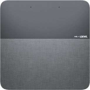 Videoproiettore Loewe We. BEAM grigio scuro, vista frontale, facciata bicolore con griglia inferiore testurizzata