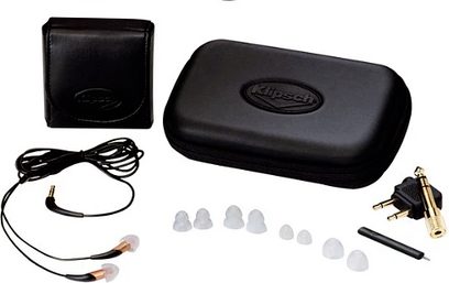 Klipsch Image X10 sorte in-ear hovedtelefoner, oval sort transportetui, gennemsigtige silikone ørepropper, kabel med jackstik