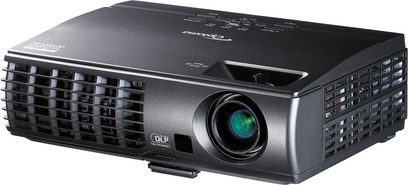 Optoma EP1691i sort videoprojektor, kompakt, centreret linse, ventilationsgitter, kontrolpanel på toppen