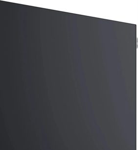 Televizor Loewe We. SEE 55 OLED dc negru cu ecran plat cu ramă subțire, vedere din față din trei sferturi