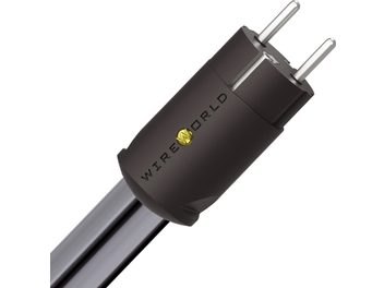 Nätkabel Silver Electra 10 Power 2m, svart cylindrisk kontakt, gyllene logotyp, två metallstift, slät kabelmantel