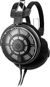 Åbne, kablede hovedtelefoner Audio Technica ATH-ADX7000 i sort, metal og stof, bikubemasket gitter, dobbelt bøjle, trekvartvisning
