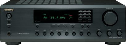 Onkyo TX-8255 sort hi-fi stereoforstærker, front, set forfra, knapper, drejeknapper, display, hovedtelefonstik
