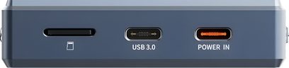 FiiO M33 R2R blå bakside med kortleser, USB 3.0-port og strøminngang