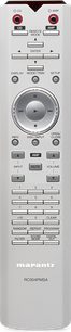 Srebrny pilot Marantz R2004PMSA do wzmacniacza hi-fi stereo, z pokrętłami, przyciskami i wyświetlaczem cyfrowym, widok z przodu