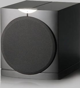 Waterfall Audio High Force 1 Evo sort subwoofer, frontvisning, kubisk form, centralt rundt sort højttaler