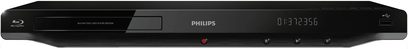 Philips BDP3200 sort 4K Blu-ray-afspiller, frontvisning, rødt digitalt display, blank frontpanel, kontrolknapper