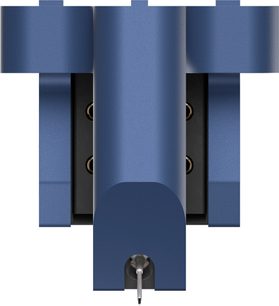Ortofon MC 90X hi-fi patefono galvutė, matoma iš priekio, metalinis mėlynas korpusas, apačioje matoma adata