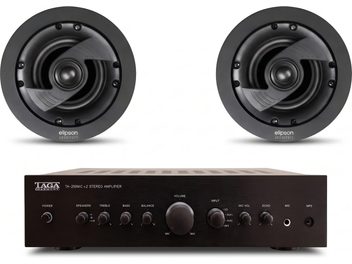 Laga Harmony TA-250MIC v.2 audio pack with black stereo amplifier and two Elipson in-wall speakers