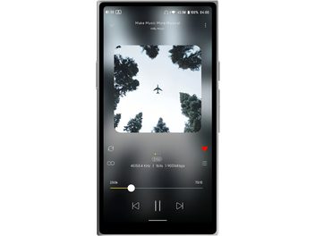 Audiofilní přehrávač Hiby R8 II Alloy stříbrný, pohled zepředu s dotykovou obrazovkou a rozhraním audio přehrávače