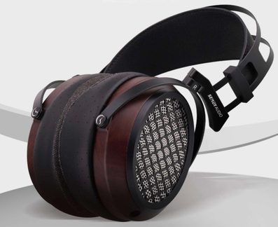Sendy Audio hi-fi headphones over-ear dark wood metal grille honeycomb pattern black leather headband