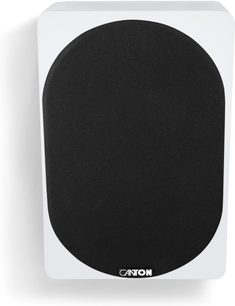 Boxă Dolby Atmos Canton AR 5 alb mat, față dreptunghiulară albă și grilă ovală neagră văzută din față