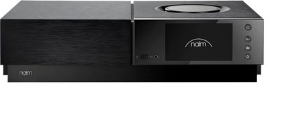 Naim Audio Uniti Nova Power Edition melns hi-fi stereo pastiprinātājs, LCD priekšējais panelis, pogas, austiņu ligzda, skaļuma regulēšanas poga