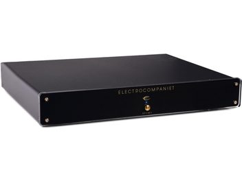 Préampli phono Electrocompaniet ECP-2 MKII noir, vue de face, façade avant avec logo doré et bouton rotatif