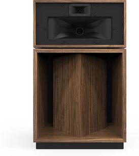 Reproduktorová sestava Klipsch La Scala AL6 s přední stranou z ořechového dřeva, povrchovou úpravou z ořechového dřeva a černým předním panelem