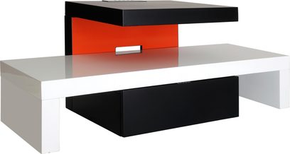 Moderne Erard Zip Zap audio-/videomøbel, hvid, sort og rød, geometriske former, skuffe, niche, minimalistisk