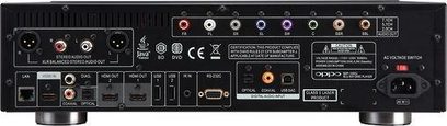 OPPO BDP-105EU 4K Blu-ray-afspiller i sort, set bagfra med analog og digital lyd-/videotilslutning samt strømforsyning