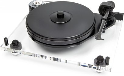 Pro-Ject 6Perspex DC SB sort pladespiller, aluminiumstonarmen, gennemsigtig akrylplade, justerbare fødder
