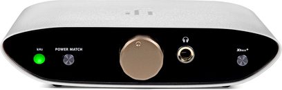 „iFi Audio Zen Air Dac" garso keitiklio DAC nuotrauka iš viršaus, juodos ir pilkos spalvos korpusas su mygtukais ir lizdais priekyje