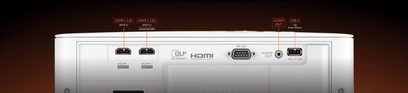 Benq TK700ST-videoprojektor, set forfra, HDMI-, USB-A-, audio out-tilslutninger, HDMI 2.0b- og HDCP 2.2-porte