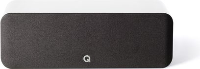 Q acoustics Concept 90 hvid højglans centerhøjttaler, set forfra, aflang rektangulær form, sort gitter