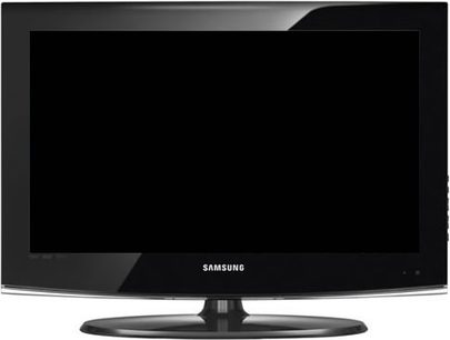 Fladskærms-TV fra Samsung LE37A466 i sort, set forfra, stående på en metalfod