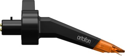 Ortofon Concorde Music bronz plak çalar DJ hücresi, sol yan görünüm, siyah gövde, turuncu saydam uç