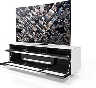Spectral Scala SC1656 sort TV-møbel med glashylder, fladskærmsophæng og opbevaringsrum, set forfra