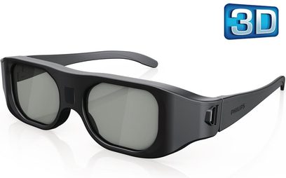 Philips PTA507 aktive 3D-briller, mat sort stel, grå linser, let skråt forfra-perspektiv
