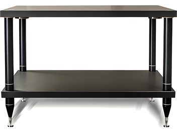 Έπιπλο hi-fi Essenza by Bassocontinuo Proton Tower Rack μαύρο με δύο ράφια, κυλινδικά πόδια σε μεταλλικές ακίδες, όψη από μπροστά