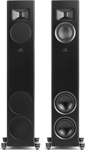 MartinLogan Motion F20 søjlehøjttaler i sort lak med to synlige enheder, en med gitre og en med eksponerede højttalere