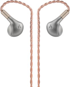 Slušalke Astell&Kern LUNA v srebrnosivi barvi z bakrenim pletenim kablom, pogled od spredaj