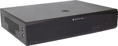 Výkonový vícekanálový zesilovač Nuprime MCX-800MZ v černé barvě, pohled zepředu, obdélníkový tvar, minimalistický přední panel s logem