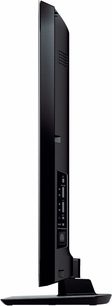 Sony KDL46Z5500 fladskærms-tv i sort, set fra siden, flad skærm, rektangulær base, porte og knapper på højre side