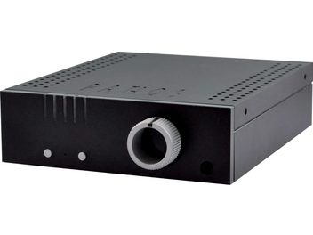Pathos Converto MK2 sort, audio-DAC-konverter, rektangulært sort kabinet med perforeret front og sølvfarvet drejeknap