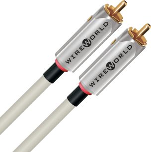 Analogt RCA-lydkabel Wireworld Solstice 10 RCA 1m med sølvfarvede cylindriske stik, guldbelagte ender og hvide kapper