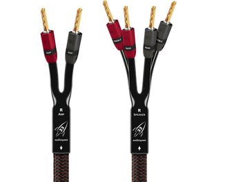 Audioquest Rocket 33 SBW højttalerkabel 2x2m med forgyldte stik, sorte og røde kapper, mærkater AMP og SPEAKER