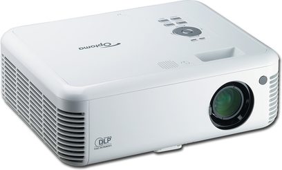 Optoma EX774N videoprojektor, hvid, rektangulær, forskudt linse, sideventilationsriste, set ovenfra