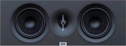 Elac Debut 3.0 centralhøjtaler - DC53 sort, to mesh-keglede woofer, centralt horn-tweeter, metallisk ELAC-logo