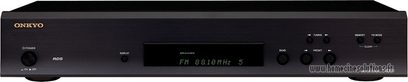 Onkyo T-4355 tuner sort, front, set forfra, FM-display 88.10MHz 5, knapper og stik synlige