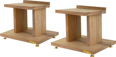 Enova HIFI Majesty træhøjttalerstandere VS 20 i lyst træ, rektangulær struktur, bred base, gyldne fødder, synligt logo