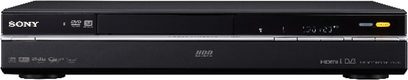 Sony RDR-HXD790 sort Blu-ray-optager, frontpanel, display, knapper, USB-porte, refleksion på sort overflade