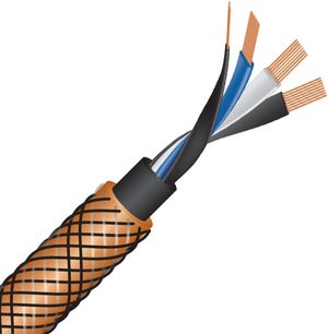 Analogový audio kabel XLR Eclipse 10 XLR 1m, řez, vnější opletený měděný plášť, vnitřní vodiče modré, bílé, černé, měď