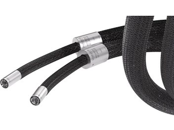 Inakustik NF-2405 AIR 2m RCA analog audio cable with black braided sleeve, silver cylindrical connectors, and engraved inscriptions