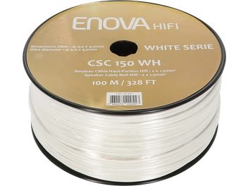 Kabel głośnikowy Enova HIFI CSC 150 WH biały w rolce, widok z przodu z złotą etykietą White Serie